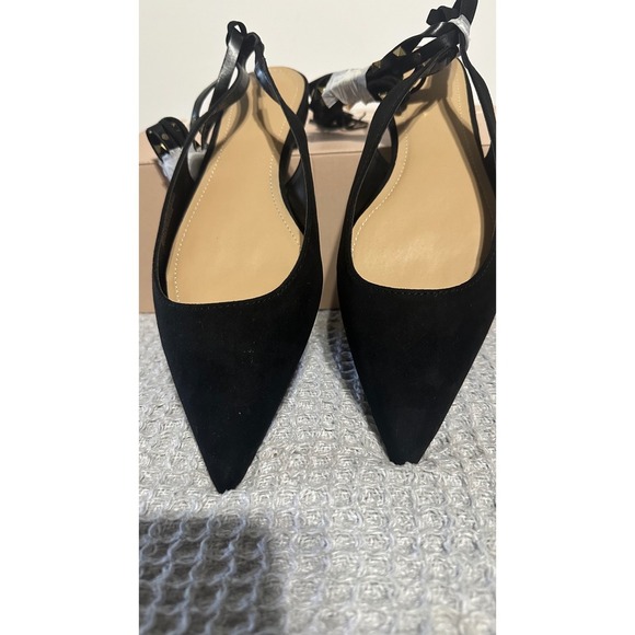 Just fab Studded Ankle Wrap Pointed Toe Slingback Flats, Black, Size Unknown - Picture 2 of 5